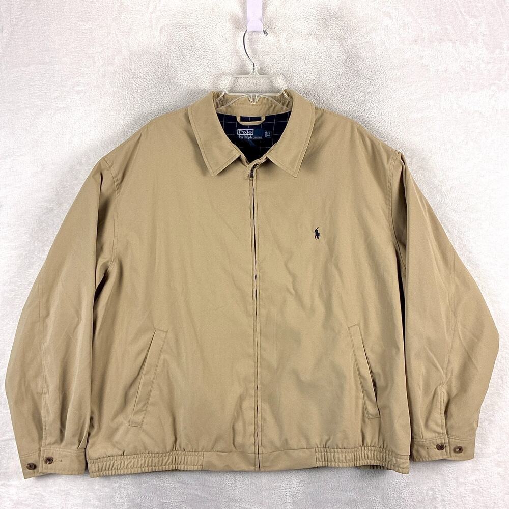 Vintage Polo Ralph Lauren Harrington Jacket Men 2XB Beige Bi-Swing Plaid Lined